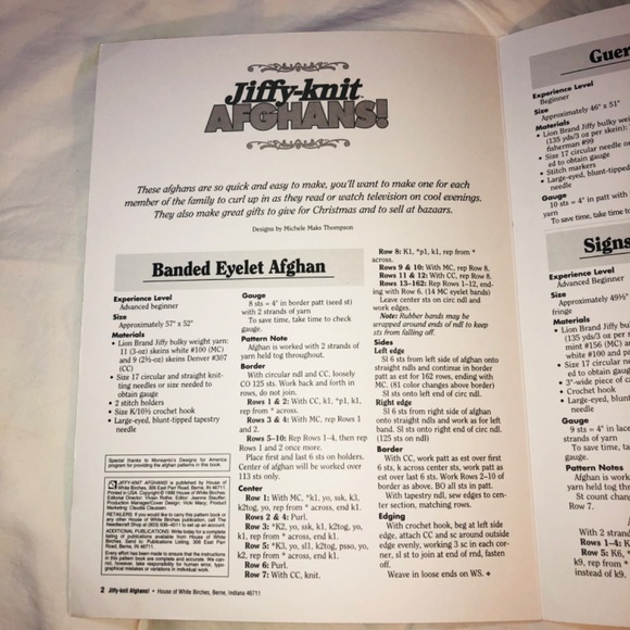 Jiffy Knit 3 Afghans Pattern Book Michele Thompson - Picture 2 of 6